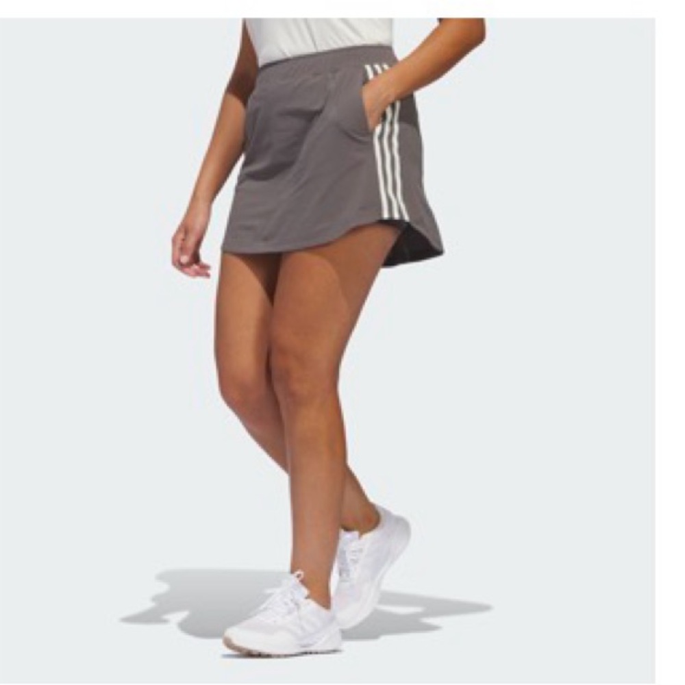 Adidas Gray Mini Skort with Light Lime Green  Stripes and Back/ Side Pockets